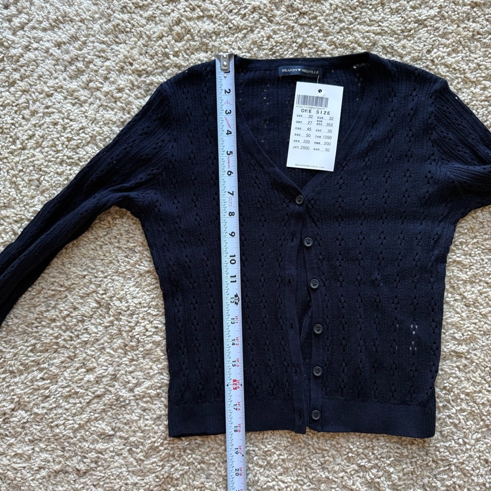 NWT Brandy Melville Knit Cardigan Navy Blue Fitted Soft Girl Coquette Minimalist - Picture 9 of 9